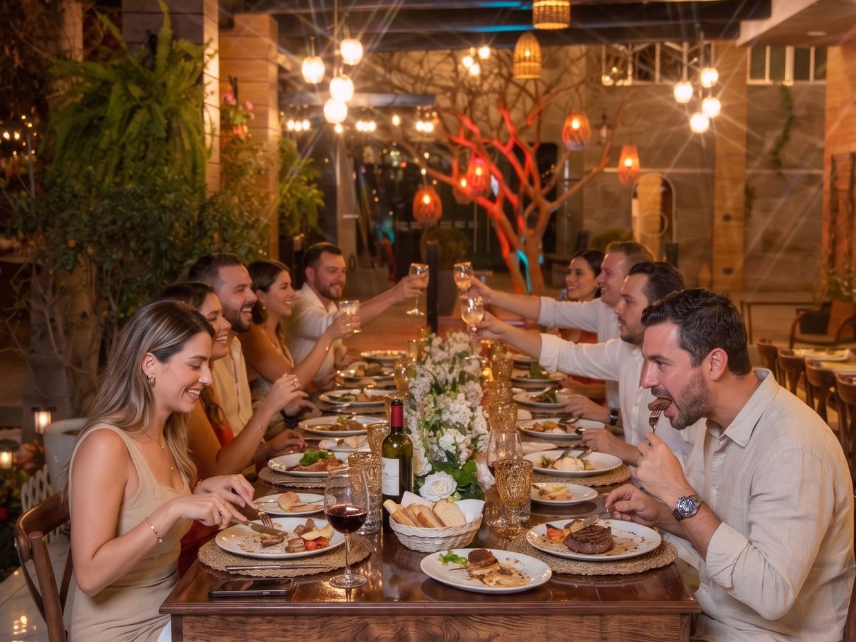 Cena íntima con personas reunidas alrededor de una mesa